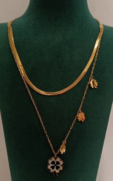 Monalisa Home Gold Renk Lüks Yonca Figürlü Gösterişli Kolye ürün görseli 1