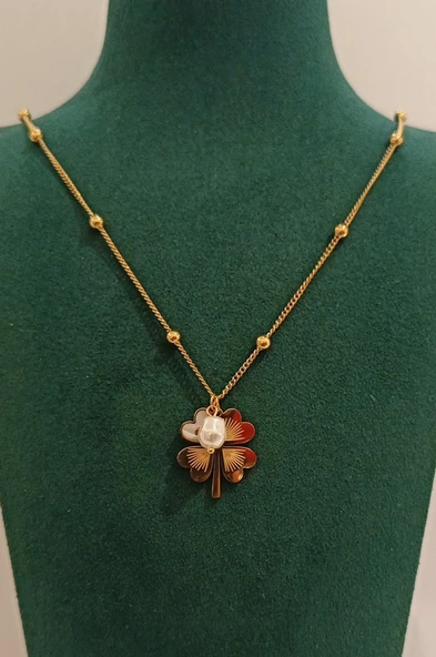 Monalisa Home Lüks Gold Renk Yonca Figürlü Gösterişli  Kolye ürün görseli 1