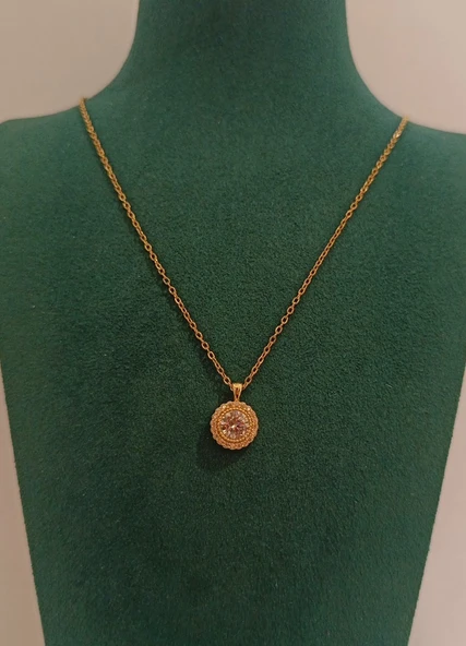 Monalisa Home Lüks Gold Renk Yuvarlak Taş Figürlü Gösterişli  Kolye ürün görseli 1