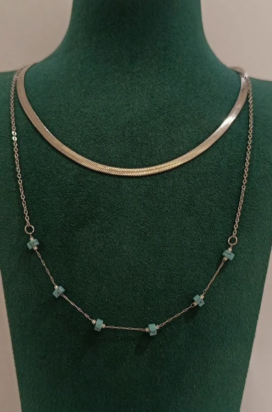 Monalisa Home Gümüş Renk Lüks Mavi Boncuk Figürlü Gösterişli Kolye ürün görseli