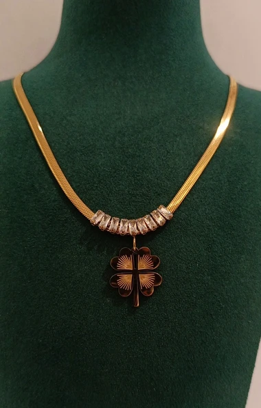 Monalisa Home Gold Renk Yonca Figürlü  Lüks  Kolye ürün görseli 1