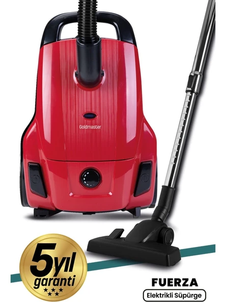 Goldmaster Fuerza Kırmızı 4 Litre Geniş Kapasiteli Hız Ayarlı Toz Torbalı 5 Yıl Garantili Elektrikli Süpürge ürün görseli 1