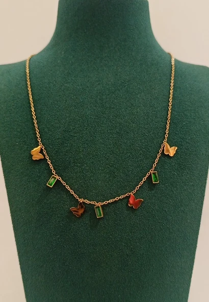 Monalisa Home Lüks Gold Renk Yeşil Taş Figürlü Gösterişli  Kolye ürün görseli 1