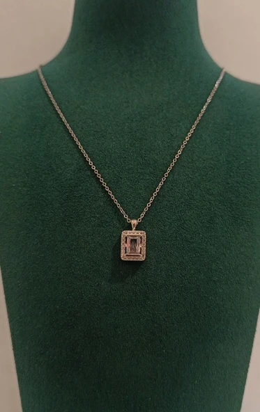 Monalisa Home Lüks Gümüş Renk Dikdörtgen Taş Figürlü Gösterişli  Kolye ürün görseli 1