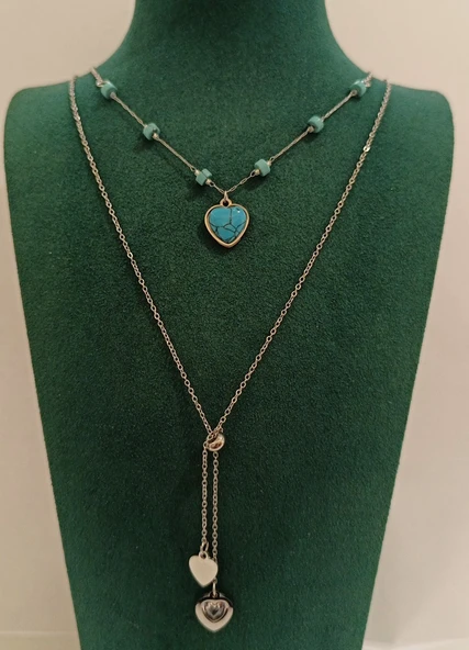 Monalisa Home Lüks Gümüş Renk Mavi Taş Figürlü Gösterişli  Kolye ürün görseli 1