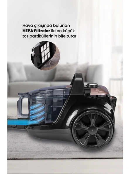 Goldmaster GM-7580 Eva Toz Torbasız Elektrikli Süpürge - Siyah - Resim 3