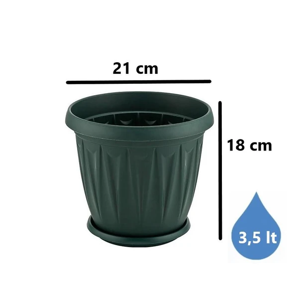 Omnipazar SY-5703 Plastik Ürgüp Tabaklı Saksı Takımı 3,5 lt Yeşil 6 Adet - Resim 2