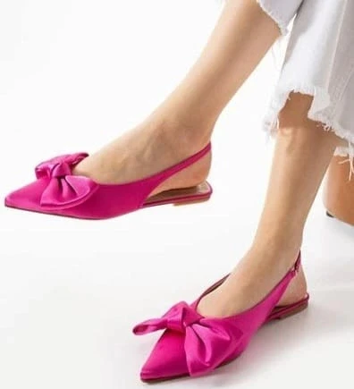 Cenya Fuşya Saten Babet Ayakkabı - Resim 2