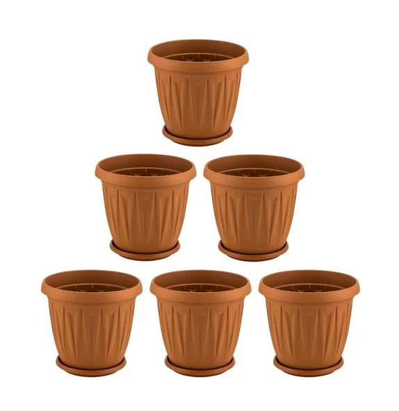 Omnipazar SY-5704 Plastik Ürgüp Tabaklı Saksı Takımı 5 lt Kahverengi 6 Adet ürün görseli