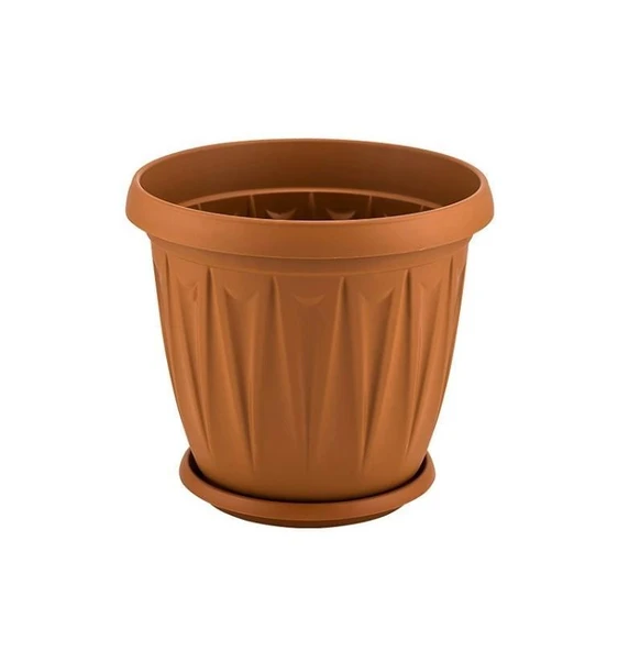 Omnipazar SY-5704 Plastik Ürgüp Tabaklı Saksı Takımı 5 lt Kahverengi 6 Adet - Resim 3