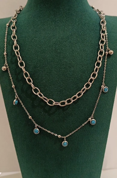 Monalisa Home Gümüş Renk Figürlü Gösterişli Çoklu Zincir Kolye