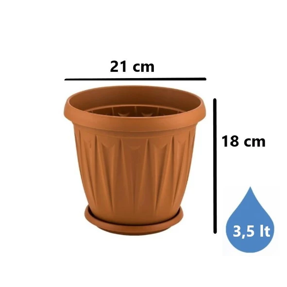 Omnipazar SY-5703 Plastik Ürgüp Tabaklı Saksı Takımı 3,5 lt Kahverengi 6 Adet - Resim 2