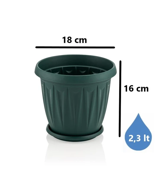 Omnipazar SY-5702 Plastik Ürgüp Tabaklı Saksı Takımı 2,3 litre Yeşil 6 Adet - Resim 2