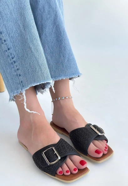 Pabucmarketi Siyah Kadın Alçak Topuk Terlik - 3