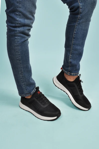 Walkway Siyah Kırmızı Kilit Bağcıklı Erkek Spor Ayakkabı - Resim 3