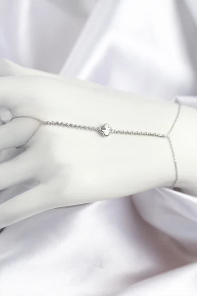 Pirinç Zirkon Taşlı Yonca Model Gümüş Renk Şahmeran - TJ-SN714 - 1