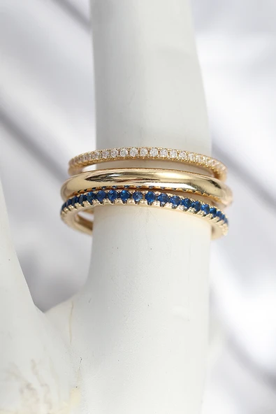 Pirinç Gold Renk Zirkon Taşlı 4'Lü Kadın Yüzük - TJ-BYK3830 ürün görseli