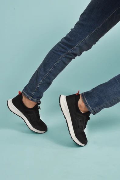 Walkway Siyah Kırmızı Kilit Bağcıklı Erkek Spor Ayakkabı - Resim 4