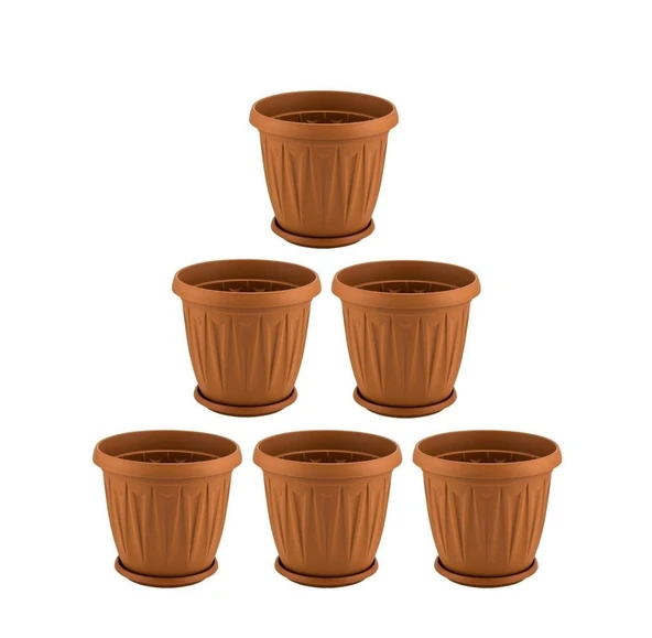 Omnipazar SY-5703 Plastik Ürgüp Tabaklı Saksı Takımı 3,5 lt Kahverengi 6 Adet ürün görseli