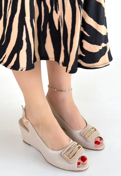 Pabucmarketi Bej Kadın Dolgu Topuk Ayakkabı - 3