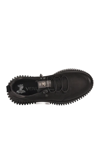 Venüs Siyah Nubuk Hakiki Deri Kadın Casual Ayakkabı - Resim 4