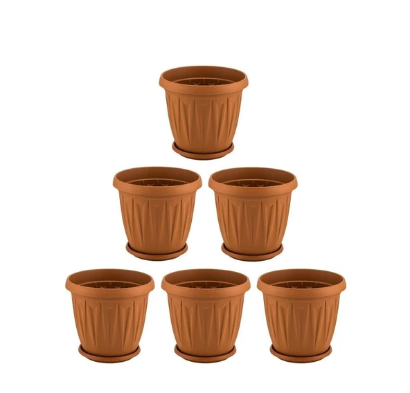 Omnipazar SY-5702 Plastik Ürgüp Tabaklı Saksı Takımı 2,3 litre Kahverengi 6 Adet ürün görseli