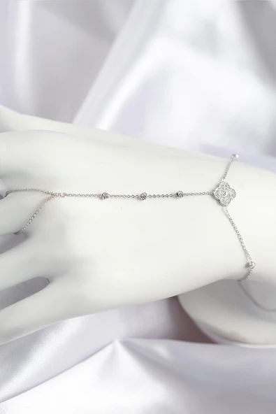 Pirinç Zirkon Taşlı Yonca Model Gümüş Renk Şahmeran - TJ-SN718 - 1