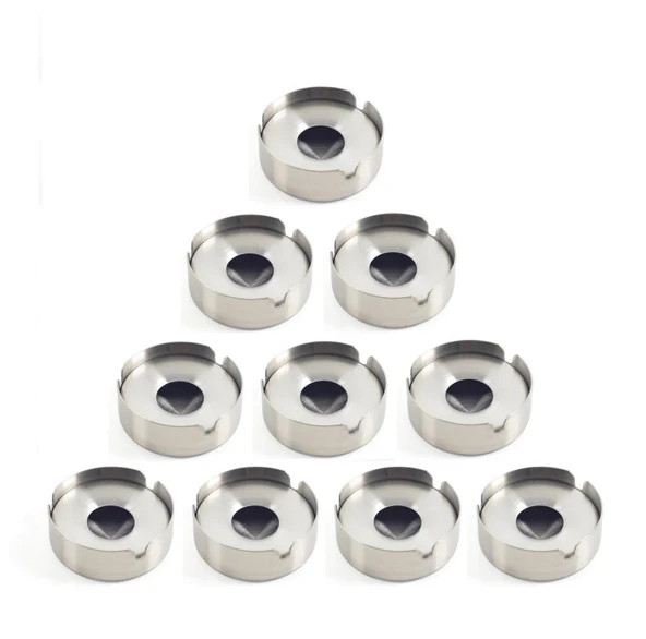 Omnisoft Skoçlu Küçük Boy Küllük Kül Tablası Kapaklı Yuvarlak Paslanmaz 10 Adet