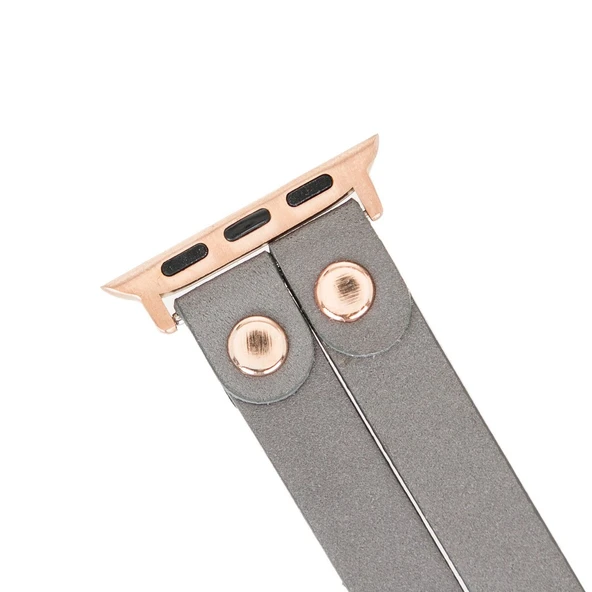 Apple Watch Uyumlu Deri Kordon Ely Double Tour RST9 Gri - Resim 5