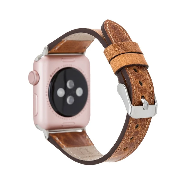 Apple Watch Uyumlu Deri Kordon 38-40-41mm Slim G19 Taba - Resim 2