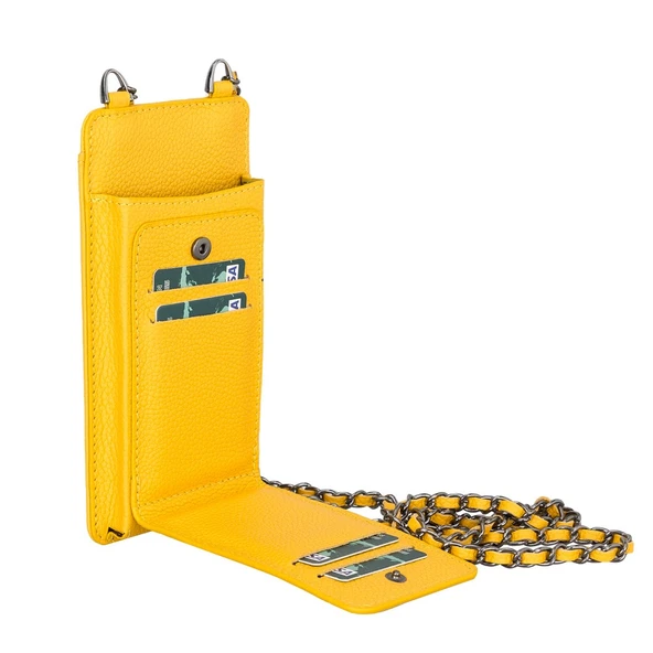 Reina 6.9 inch Uyumlu Deri Kılıf Cüzdan Askılı FL12 Sarı - Resim 3