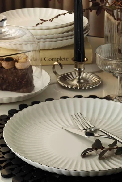 Kütahya Porselen Bone Luz Form Yemek Takımı Platin 27 Parça 6 Kişilik - 3