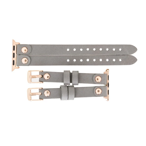 Apple Watch Uyumlu Deri Kordon Ely Double Tour RST9 Gri - Resim 4