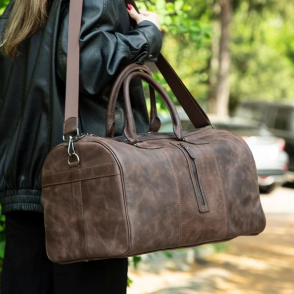 Dolly Gerçek Deri Seyahat Çantası Antik Koyu Kahve - 4
