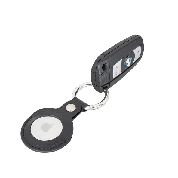 Apple AirTag Uyumlu Deri Anahtarlık, RST1 Siyah - 2