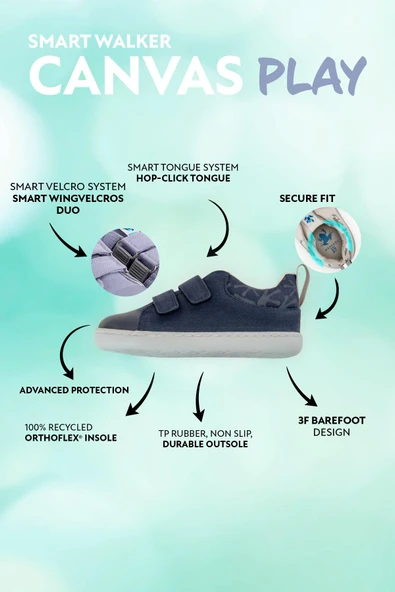Smart Walker Canvas Play Lacivert Barefoot Çocuk Ayakkabı - Resim 2