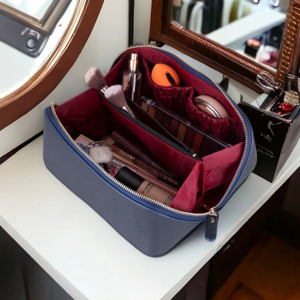 Ella Kadın Seyahat Kozmetik Bakım Makyaj Çantası Organizer Havacı Mavi - Resim 3