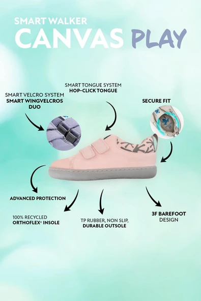 Smart Walker Canvas Play Toz Pembe Barefoot Çocuk Ayakkabı - Resim 2