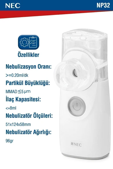 NEC NEC Taşınabilir Mini Mesh Nebulizatör Şarjlı Sessiz Hafif Hava Makinesi - Resim 4