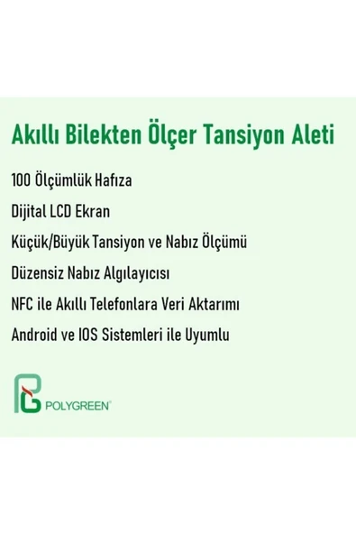 POLYGREEN POLYGREEN Kp 6261 Akıllı Bilekten Tansiyon Ölçer - Resim 3