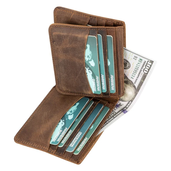 Paul Deri Cüzdan Ve Kartlık, 12 Adet Kart Bölmeli, Antik Kahve - Resim 5