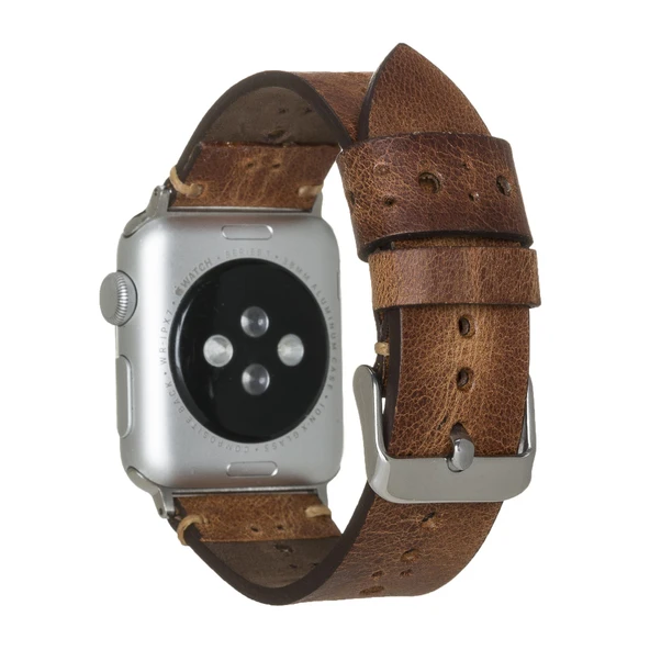 Apple Watch Uyumlu Deri Kordon 38-40-41mm Delikli Taba - Resim 2