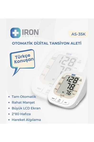 İRON MEDİCAL İRON MEDİCAL - Tansiyon Aleti Dijital Koldan Ölçer Türkçe Konuşan Ref:as-35k ürün görseli 1