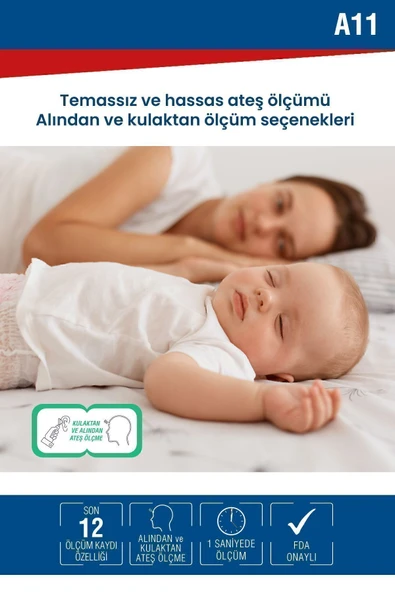 NEC NEC A11 Geniş Ekranlı Kulaktan Ve Alından Dijital Temassız Ateş Ölçer - Resim 2