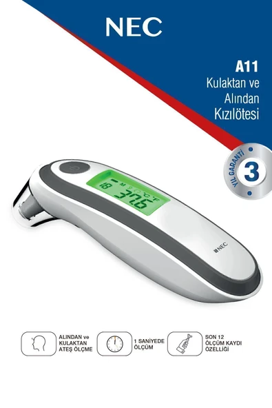 NEC NEC A11 Geniş Ekranlı Kulaktan Ve Alından Dijital Temassız Ateş Ölçer ürün görseli 1