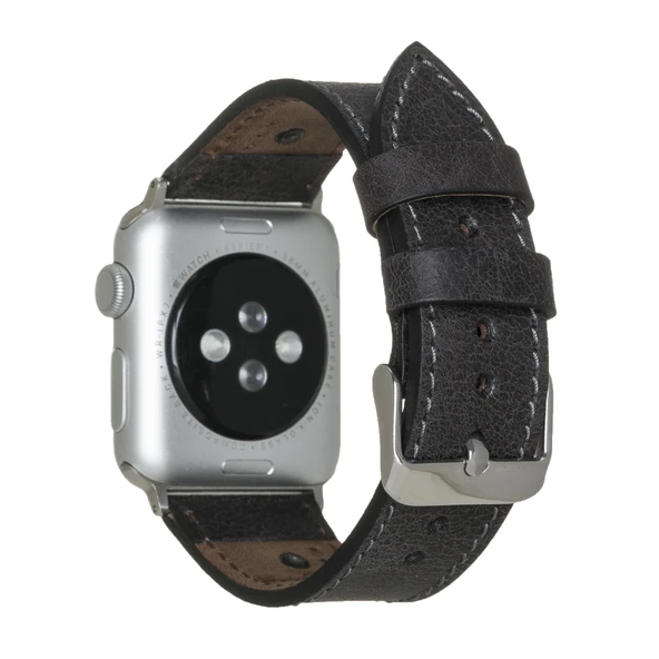 Apple Watch Uyumlu Deri Kordon 42-44-45mm BT Siyah - Resim 2