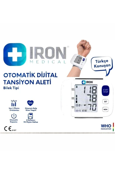 İRON MEDİCAL İRON MEDİCAL - Tansiyon Aleti Dijital Bilekten Ölçer Türkçe Konuşan Ref:jn-163ew ürün görseli 1