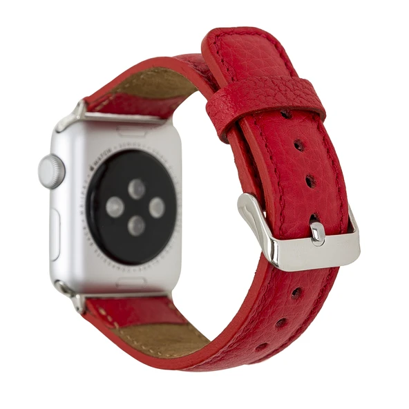 Apple Watch Uyumlu Deri Kordon 42-44-45mm ERC2 Kırmızı - 2