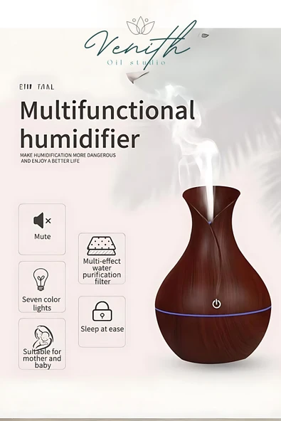 VENİTH AROMATERAPİ VENİTH AROMATERAPİ Mini Ahşap 130 ml Hava Nemlendirici Buhar Makinesi Aromaterapi Koku Yayıcı - Resim 3