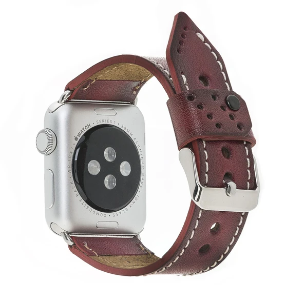 Apple Watch Uyumlu Deri Kordon 42-44-45mm SM25 Bordo - 2